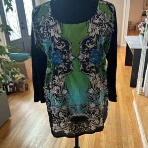 Willi Smith Black and Green Baroque Blouse